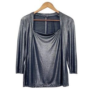 Lafayette 148 Giada Square Neck 3/4 Sleeve Top Metallic Size Small